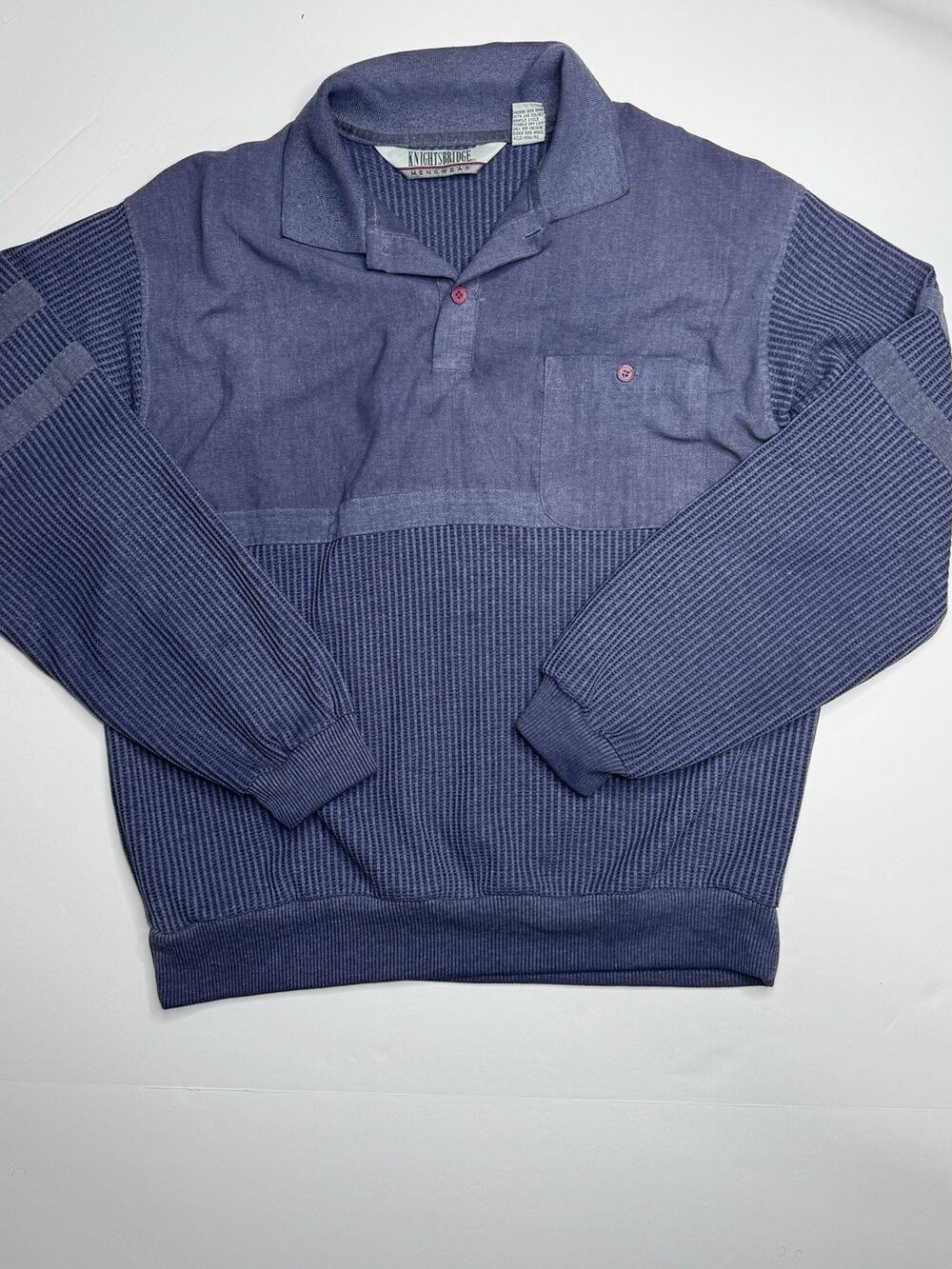Vintage 1993 Knightsbridge Mens LL Blue Waffle Knit Polo Pullover Sweater